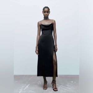 Zara Satin Lingerie Style Dress NWT Corset Midi style with Slit. Size Medium